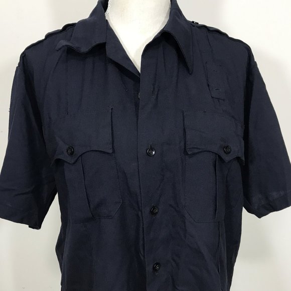 Deputy Navy Blue Short Sleeve Button Down Shirt Women M - Picture 2 of 6